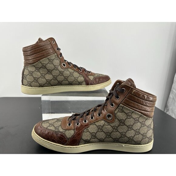 Gucci High Top Crocodile trim Brown Guccisima 10.5/11-USA - Picture 9 of 15